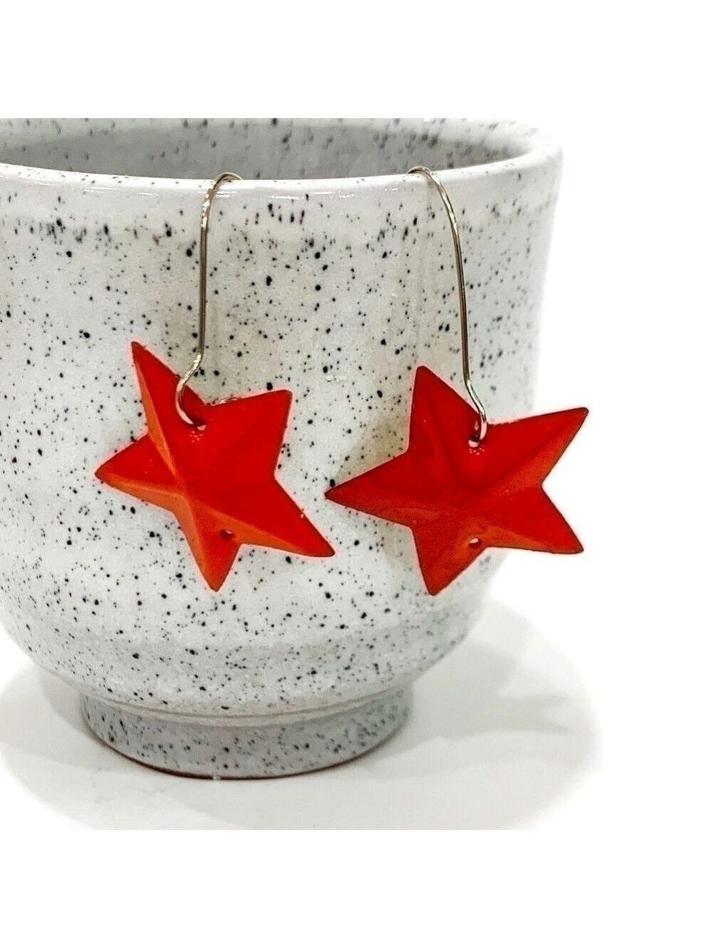 Red star earrings on hooks. - Picture 2 of 4